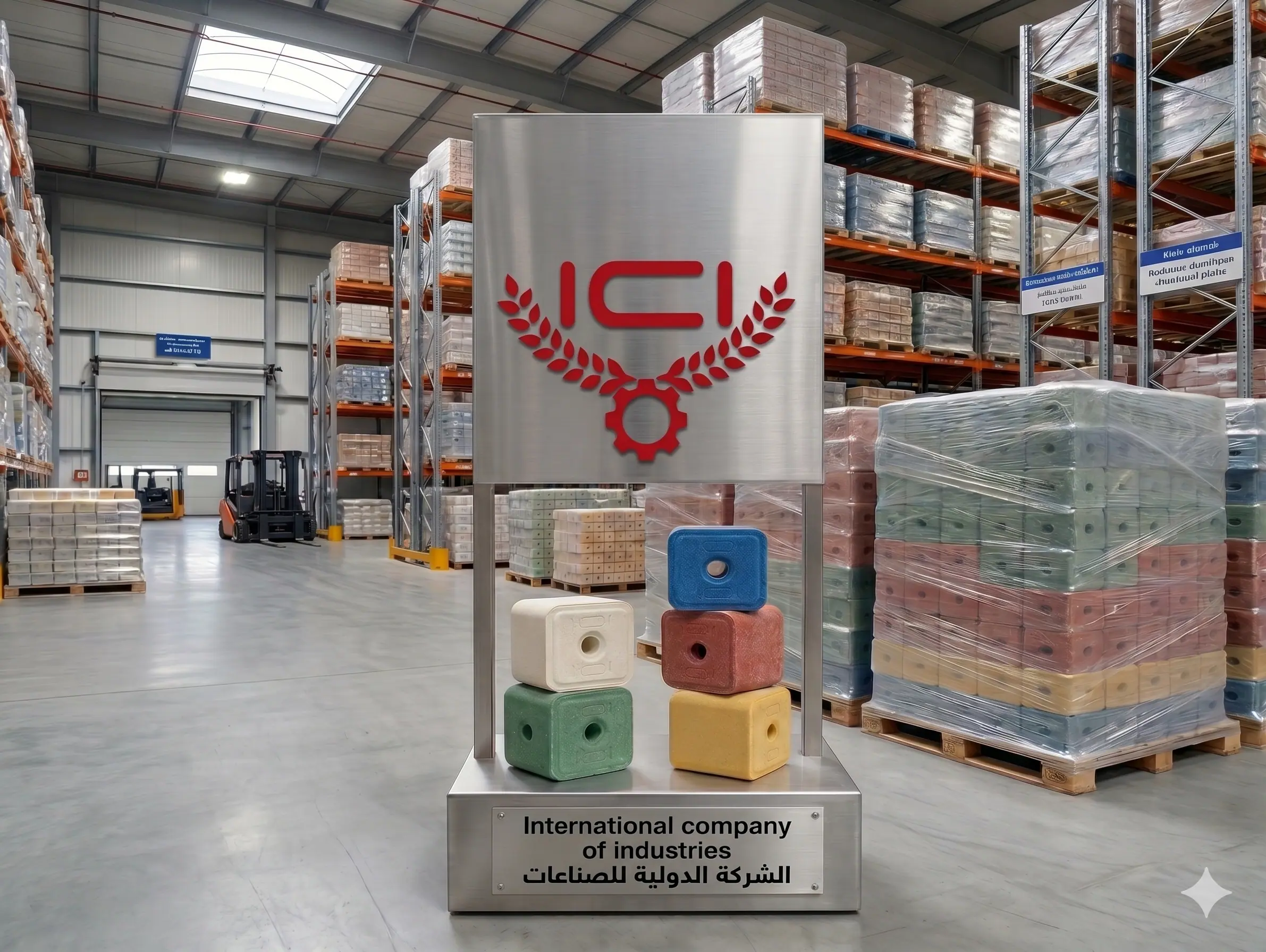ICI colored feed cubes display